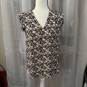 LOFT Black and Yellow Floral Blouse